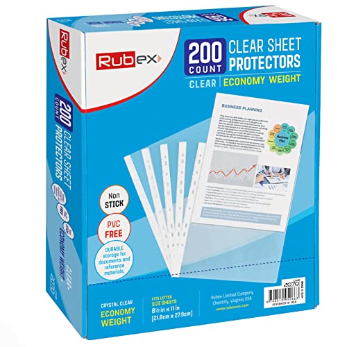 200 RUBEX Clear Economy Klarsichthüllen, für 21,6 x 27,9 cm große Blätter, 23,5 x 28,6 cm, Top-Loading, verstärkt, 11-Loch, säurefrei, archivierungssicher für Dokumente und Fotos, Box mit 200 Stück 200 RUBEX Clear Economy Klarsichthüllen, für 21,6 x 27,9 cm große Blätter, 23,5 x 28,6 cm, Top-Loading, verstärkt, 11-Loch, säurefrei, archivierungssicher für Dokumente und Fotos, Box mit 200 Stück von RUBEX