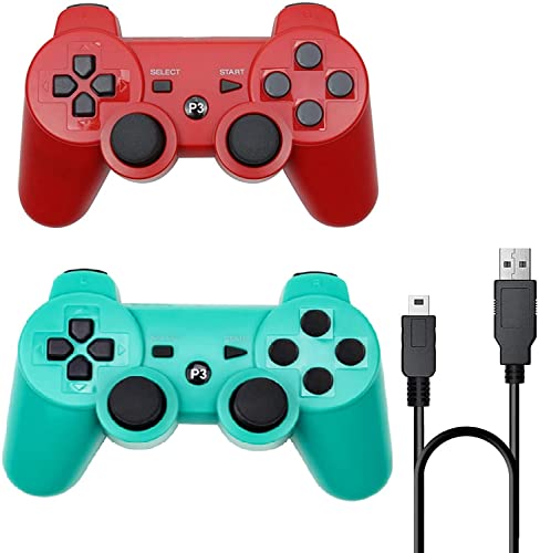 ＲＵＥＩＵＲＩ PS-3 Controller 2 Pack [2025 NEWEST] PS-3 Wireless Controller Playstation 3 Controller Wireless Bluetooth Gamepad with USB Charger Cable for PS-3 Console (Red+Green) von ＲＵＥＩＵＲＩ