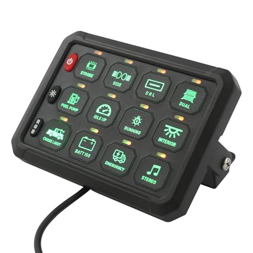 12-Gang Schalttafel, Schalter Panel mit APP-Steuerung 5 Stufen Helligkeit Dimmbarer Funktion Wasserfest für 12V-24V Autos, LKWs, Geländewagen, Boote, ATVs/UTVs, etc 12-Gang Schalttafel, Schalter Panel mit APP-Steuerung 5 Stufen Helligkeit Dimmbarer Funktion Wasserfest für 12V-24V Autos, LKWs, Geländewagen, Boote, ATVs/UTVs, etc von RUETERY