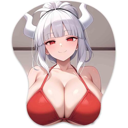 3D Mauspad mit Silikon Brüste Mousepad mit Handauflage. Anti Rutsch Anime Manga Maus Pad Handgelenkauflage für Büro (Lucifer) von RUFSMAAN
