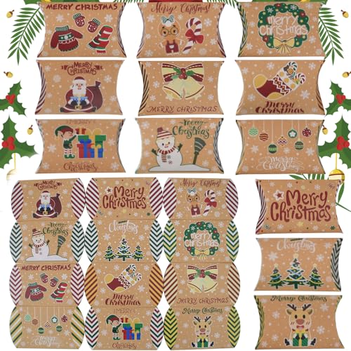 24 Stück Kissen Kleine Geschenkboxen,Kraft Papier Geschenk Box,Kissenform Geschenkbox,Weihnachtskalender Box,Adventskalender Geschenkbox (B) von RUHM