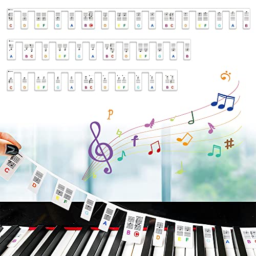 RUHM Klavier Keyboard Aufkleber,Abnehmbare Klaviertastatur,88 Tasten Klaviertastatur Aufkleber,Wiederverwendbare Klaviertasten Etiketten,Anfänger Silikon Klaviernoten Anleitung(Regenbogen) von RUHM