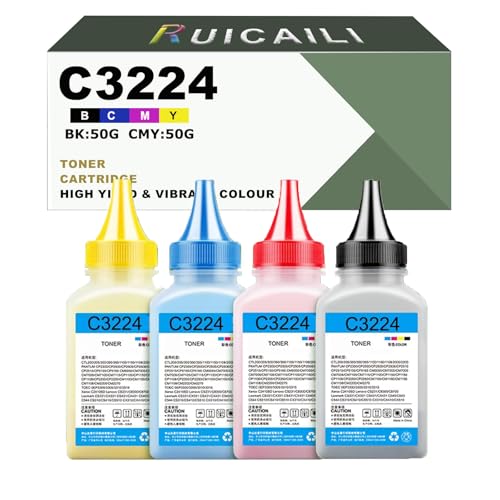 Tonerpatrone (50 g), kompatibel mit Lexmark C3210K0 C3210C0 C3210M0 C3210Y0 Toner für C3224dw C3326dw C3426dw MC3224adwe (4PK-BK/C/M/Y) von RUICAILI
