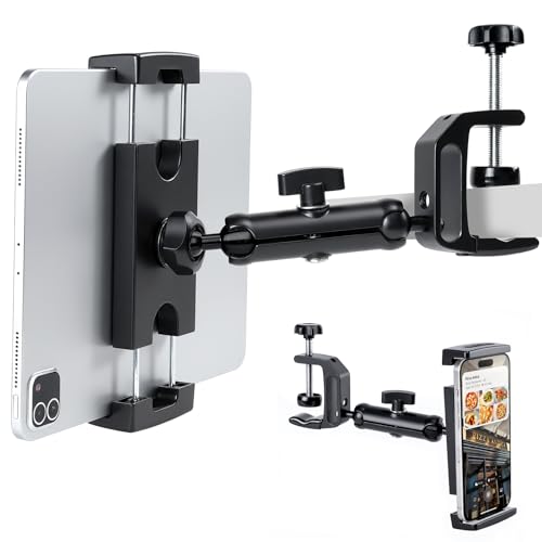 RUIFUO Tablet Tisch-Halterung Küchenschrank Tablet-Halterung für 4.7~12.9 Zoll iPad/Nexus/LG G Pads/e-Reader/Switch,Multi-Winkel einstellbare Aluminiumlegierung Armhalterung, kein Bohrloch (Schwarz) von RUIFUO