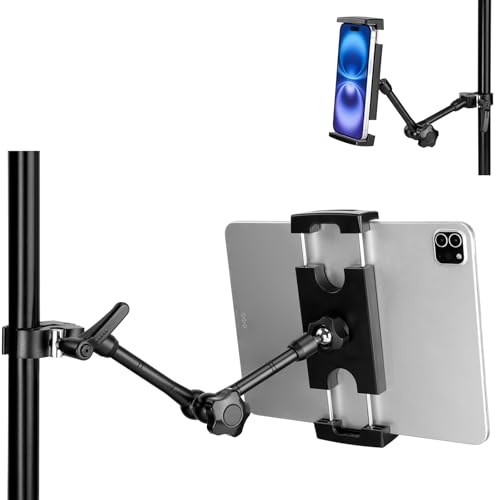 Tablet Halterung Mikrofonständer,IPad Halter Mikrofonständer, Multi-Winkel einstellbar 10 Zoll lange Aluminiumlegierung Halterung, kompatibel mit iPad/Fire/e-Reader/iPhone, Mehr 4-13"Geräte (schwarz) von RUIFUO