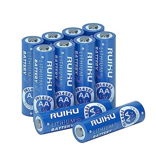 RUIHU AA-Batterien, 10 Stück Lithium-Eisen-Doppel-A-Batterien, 1,5 V 3000 mAh Langlebigere AA-Lithium-Batterien für Taschenlampe, Spielzeug, Fernbedienung, Nicht wiederaufladbar(Lithium AA-10 Stück) von RUIHU