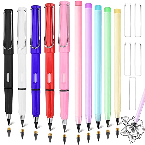 RUIJIE Ewiger Bleistift, 10 Stück Tintenlose Bleistifte, Everlasting Bleistift, Everlasting Pencil, Unendlicher Bleistift, Permanent Bleistift mit Radiergummi, Dauerbleistift mit 10 Ersatzkopf von RUIJIE