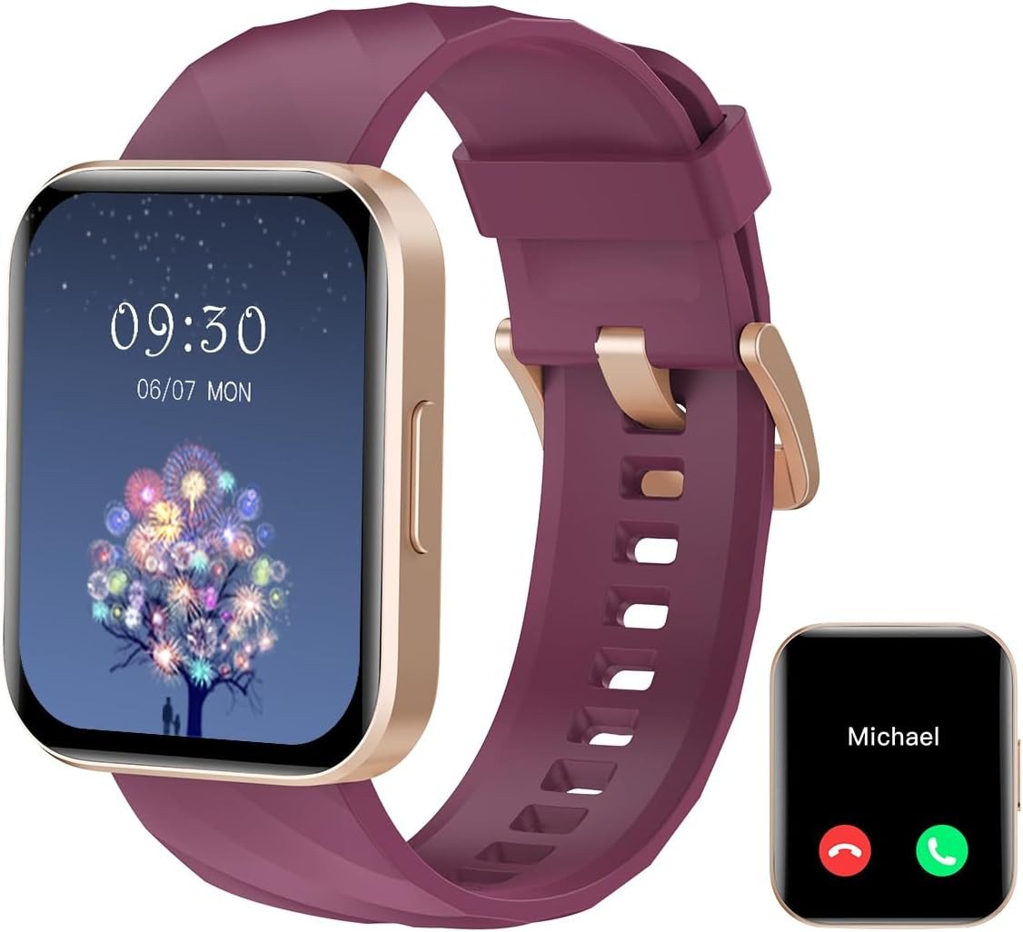 RUIMEN ‎ D1 Smartwatch (4.7 cm, AndroidiOS), Telefonfunktion Fitness Tracking Herzfrequenz Musik Steuerung Akku von RUIMEN