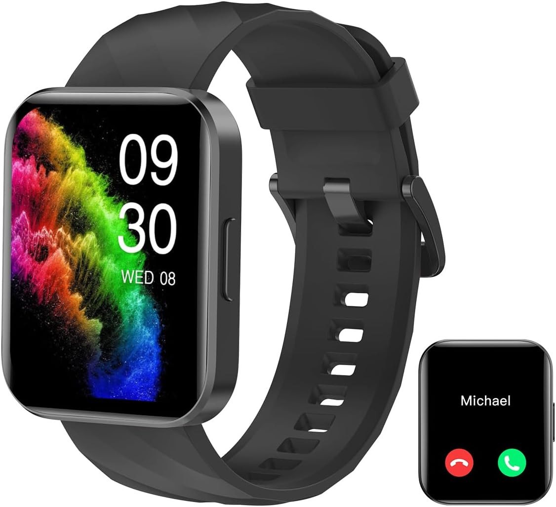 RUIMEN Smartwatch (4.7 cm, Android iOS), Anrufe empfangen Sportmodi Gesundheitstracking Musiksteuerung IP68 von RUIMEN