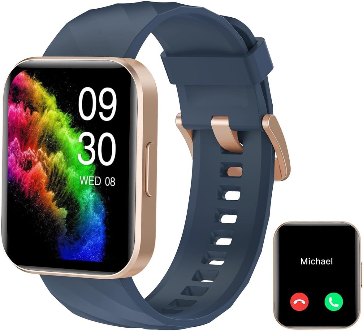 RUIMEN Smartwatch (4.7 cm, AndroidiOS), Telefonfunktion Fitness Tracking Gesundheit Schlaf Benachrichtigungen von RUIMEN