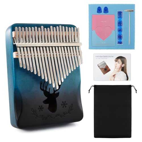 RUIQINQI Kalimba Daumenklavier Tragbares Mbira Fingerklavier Kalimba 21 Tasten Musikinstrumente Finger Daumen Klavier Taschenklavier mit Stimmhammer und Anleitung Souvenir für Musiker (Blau) von RUIQINQI