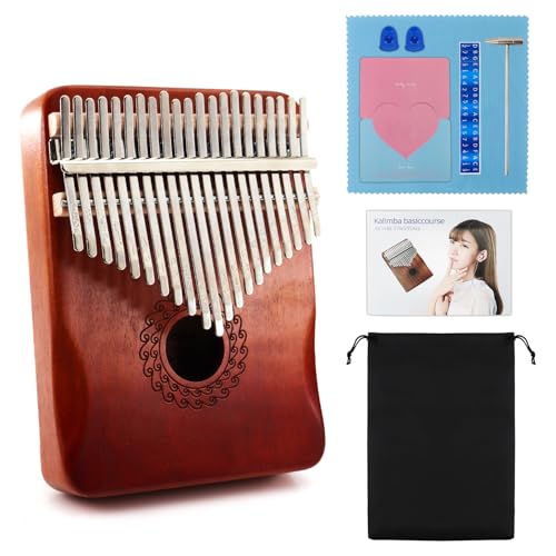 RUIQINQI Kalimba Daumenklavier Tragbares Mbira Fingerklavier Kalimba 21 Tasten Musikinstrumente Finger Daumen Klavier Taschenklavier mit Stimmhammer und Anleitung Souvenir für Musiker (Braun) von RUIQINQI