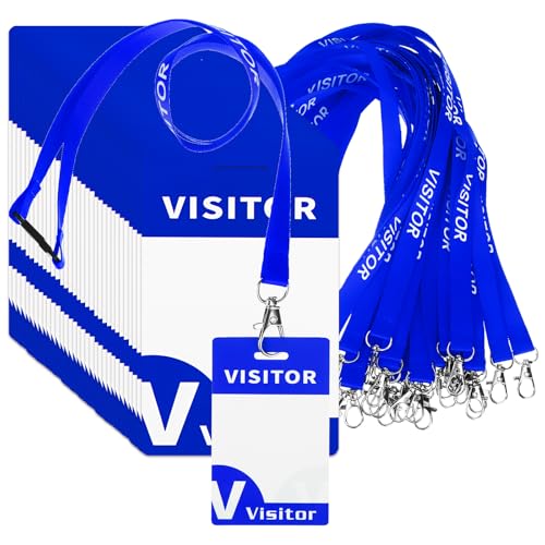 30 Stück blaue Besucherabzeichen-Schlüsselbänder, Freiwilligen-Schlüsselbänder, Ausweishalter mit Clips, Ausweishalter, Schlüsselband mit 30 PVC-Passkarten, wiederverwendbares Umhängeband von RUIYELE