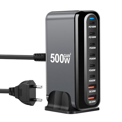 500W USB C Ladegerät Mehrfach, 8 Ports Schnellladegerät Ladestation mit 6 -C und 2 -A Charger PD PPS 100W Netzteil für MacBook Pro/Air,iPad Pro/Air,Sumsung usw-Schwarz von RUIZHI