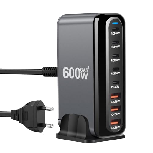 600W USB C Ladegerät Mehrfach, 8 Ports Schnellladegerät Ladestation mit 6 -C und 2 -A Charger PD PPS 100W Netzteil für MacBook Pro/Air,iPad Pro/Air,Sumsung usw-Schwarz von RUIZHI