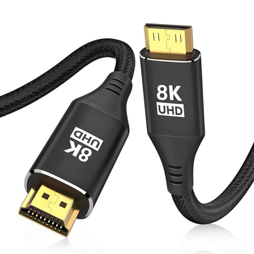 8K Mini-HDMI-zu-HDMI-Kabel, 3 m, Hochgeschwindigkeits-8K @ 60Hz, 4K @ 120Hz, HDMI 2.0-Kabel, Aluminiumgehäuse, geflochten, kompatibel mit Kamera, Camcorder, Tablet und Grafik-/Grafikkarte, Laptop, von RUIZHI