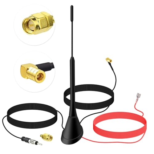 Aktive DAB/DAB+ Antenne Auto Digital Radio FM/AM Kombi Dachantenne Autoantenne mit SMB/SMA Adapter mit 5m Verlängerungskabel für FM DAB Autoradio von RUIZHI