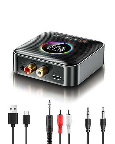 Bluetooth Audio Empfänger, 5.4 Bluetooth Receiver, Bluetooth Empfänger mit RGB Licht, Wireless Audio Receiver, Low Latency, HD Audio, Receiver mit 3D Surround and RCA &AUX, für Home Stereoanlage von RUIZHI