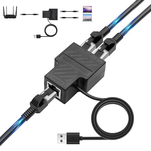 Lan Splitter 1 auf 2, Ethernet Splitter High Speed, 100Mbps Lan Splitter [2 Geräte gleichzeitig vernetzen], RJ45 Ethernet Splitter Adapter mit USB Stromkabel, Internet Splitter für Cat5/5e/6/7/8 Kabel von RUIZHI