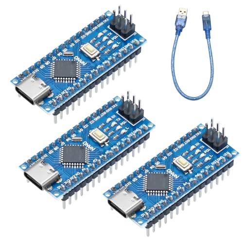 Nano-V3 Board mit 328PB 3 Stück Nano-V3 Board 5V 16MHz Type-C Stecker CH340 Chip Type-C Schnittstelle Fertig Verlötete Version mit USB Kabel Inklusive für IDE von RUIZHI