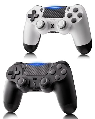 RUIZHI 2 Stück PS4 Controller - Wireless Playstation 4 Controller kompatibel mit PC/Pro/Slim, Gamepad-Joystick mit Turbo/Dual-Vibration/6-Achsen Gyro Sensor/Touchpanel [Schwarz + weiß] von RUIZHI