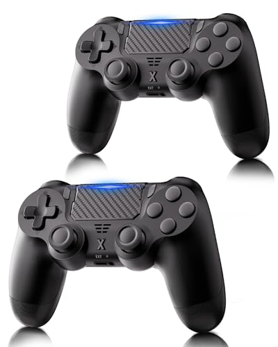RUIZHI 2 Stück Wireless PS4 Controller - Playstation 4 Controller kompatibel mit PC/PS4/Pro/Slim, Gamepad Joystick mit Turbo/Dual-Vibration/6-Achsen Gyro Sensor/Touchpanel [Schwarz + Schwarz] von RUIZHI