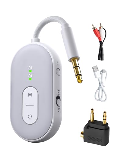 RUIZHI 2 in 1 Bluetooth Transmitter Empfänger, 5.3 Bluetooth Adapter mit Dual-AUX-Wandler, Bluetooth Sender Klinke kompatibel mit Flugzeug, TV, PC, Stereoanlage Audio Kopfhörer, Projektoren von RUIZHI