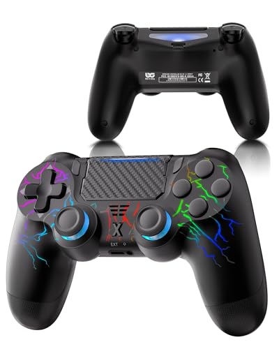 RUIZHI PS4 Controller RGB - Blitz Design, Wireless Playstation 4 Controller kompatibel mit PS4/Pro/Slim/PC, mit 1000mAh Akku, USB-C-Kabel, 1 Stück, Schwarz von RUIZHI