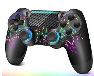 RUIZHI PS4 Controller RGB - Blitz Design, Wireless Playstation 4 Controller kompatibel mit PS4/Pro/Slim/PC, mit 1000mAh Akku, USB-C-Kabel, 1 Stück, Schwarz von RUIZHI