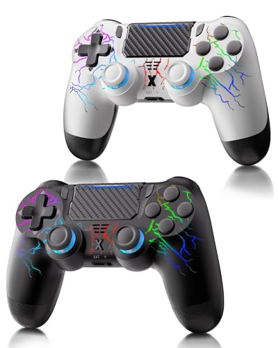 RUIZHI PS4 Controller RGB - Blitz Design, Wireless Playstation 4 Controller kompatibel mit PS4/Pro/Slim/PC, mit 1000mAh Akku, USB-C-Kabel, 2 Stück, Schwarz + weiß von RUIZHI