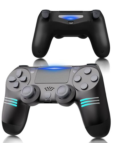 RUIZHI PS4 Controller RGB - Drei-Streifen-Design, Wireless Playstation 4 Controller kompatibel mit PS4/Pro/Slim/PC, mit 1000mAh Akku, Micro USB-Kabel, 1 Stück, Schwarz von RUIZHI