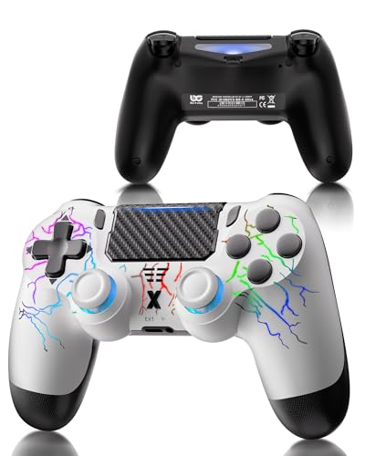 RUIZHI PS4 Controller RGB - Blitz Design, Wireless Playstation 4 Controller kompatibel mit PS4/Pro/Slim/PC, mit 1000mAh Akku, USB-C-Kabel, 1 Stück, weiß von RUIZHI