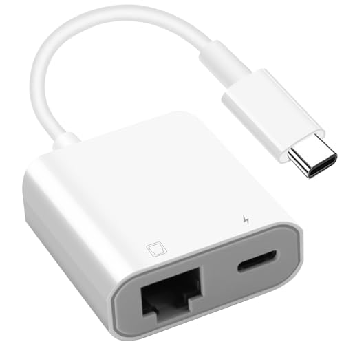 RUIZHI USB C zu Ethernet Adapter mit Ladefunktion, Plug and Play, Typ C zu LAN Netzwerk Ethernet Adapter, Unterstützt 100Mbps Ethernet Netzwerk Kompatibel mit i-Phone 15, Mac-Book, Sam-Sung, i-Pad von RUIZHI