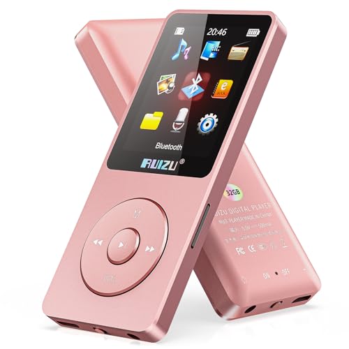 32GB MP3 Player mit Bluetooth 5.3, Ultraleicht (30 Gramm), bis zu 80 Stunden Akkulaufzeit, 1.8-Zoll-Bildschirm, ideal für Sport, Kinder und Erwachsene, unterstützt TF-Karten bis zu 128GB von RUIZU