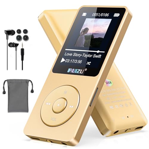 32GB MP3 Player mit Bluetooth 5.3, Ultraleicht (30 Gramm), bis zu 80 Stunden Akkulaufzeit, 1.8-Zoll-Bildschirm, ideal für Sport, Kinder und Erwachsene, unterstützt TF-Karten bis zu 128G von RUIZU