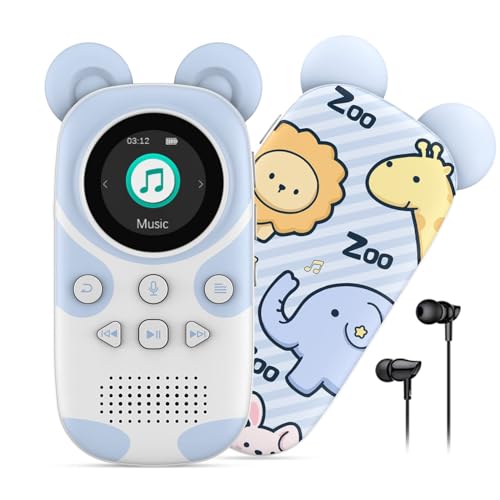 RUIZU 16GB MP3 Player Kinder Bluetooth 5.0 mit kopfhörer Lautsprecher Unterstützt UKW-Radio, Wecker, EIN-Tasten-Aufnahme, Stoppuhrfunktion (Zoo) von RUIZU