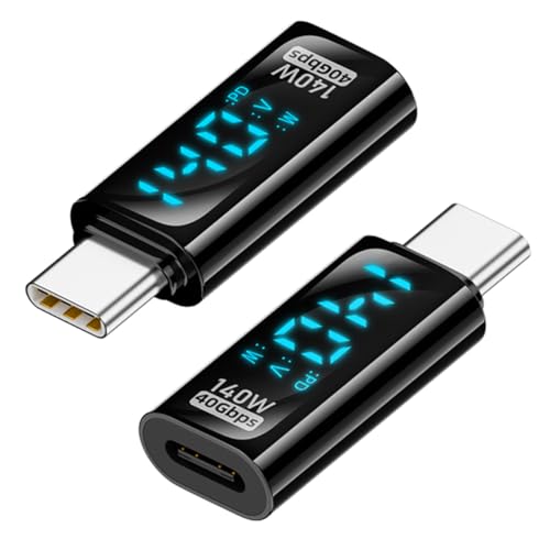 RULGOI 140-W-USB-C-zu-USB-C-Adapter [2 Stück] 40 Gbit/s und 8K/60H HD-Datenübertragung, USB-C-Adapter mit LED-Digitalanzeige, geeignet für iPhone15/15 Pro/15 Pro MAX und andere USB-C-Geräte von RULGOI