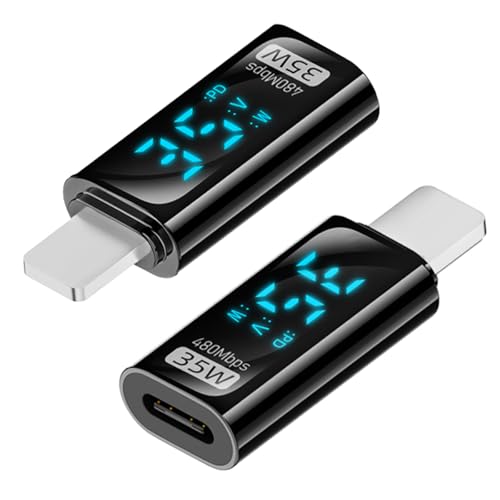 RULGOI Lightning-auf-USB-C-Adapter, Lightning-Stecker auf USB-C-Buchse, unterstützt 35WPD-Schnellladung und Datensynchronisierung, Blaue Digitalanzeige. (2Paket) von RULGOI