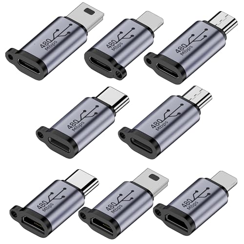 RULGOI Lightning auf USB C Adapter, USB C Adapter, Micro USB Adapter, Mini USB Adapter 8 Pack Female to Male USB 2.0 für Navi, die Aktioncam zum Einsatz, Smartphone von RULGOI