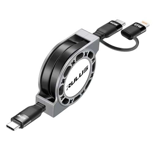 RULUS 60W USB C Kabel, 1.2M USB C auf USB C Kabel/Lightning (PD 27W) Schnellladen Daten Sync Einziehbares USB C Multi Ladekabel mit IP/Typ C Ports für iPhone, Android Galaxy & Mehr von RULUS