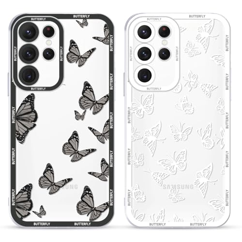 RUMDEY 2 Pack Cute Clear Print for Samsung Galaxy A53 5G 6.5 inch Phone Case, Butterfly Aesthetic Transparent Cases Soft Silicone Slim TPU Shockproof Protective Cover for Women Girls-Butterflies von RUMDEY