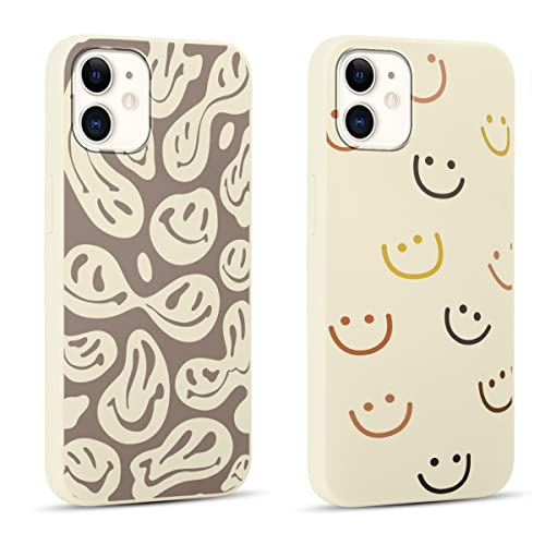 RUMDEY 2 Stück Happy Smiley Face für Apple iPhone 12 6.1 Zoll Handyhülle, ästhetisches, niedliches Lächeln-Design, Hüllen, weiches Silikon, dünn, TPU, stoßfest, Mädchen, Kawaii Smiles von RUMDEY