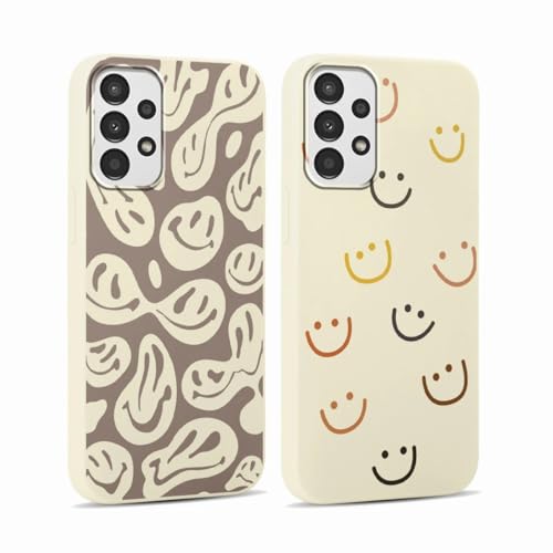 RUMDEY 2 Stück Happy Smiley Face für Samsung Galaxy A13 4G 6,6 Zoll Handyhülle Ästhetisches süßes Lächeln Design Hüllen Weiches Silikon Slim TPU Stoßfest Schutzhülle für Frauen Männer Mädchen Lächeln von RUMDEY