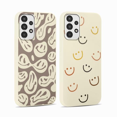 RUMDEY 2 Stück Happy Smiley Face für Samsung Galaxy A23 5G 6,6 Zoll Handyhülle Ästhetisches süßes Lächeln Design Hüllen Weiches Silikon Slim TPU Stoßfest Schutzhülle für Frauen Männer Mädchen Lächeln von RUMDEY
