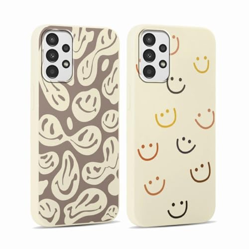 RUMDEY 2 Stück Happy Smiley Face für Samsung Galaxy A53 5G 6,5 Zoll Handyhülle Ästhetisches süßes Lächeln Design Hüllen Weiches Silikon Slim TPU Stoßfest Schutzhülle für Frauen Männer Mädchen Lächeln von RUMDEY