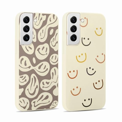 RUMDEY 2 Stück Happy Smiley Face für Samsung Galaxy S21 FE 5G 6,4 Zoll Handyhülle Ästhetisches süßes Lächeln Design Hüllen Weiches Silikon Slim TPU Stoßfest Schutzhülle für Frauen Männer Mädchen von RUMDEY