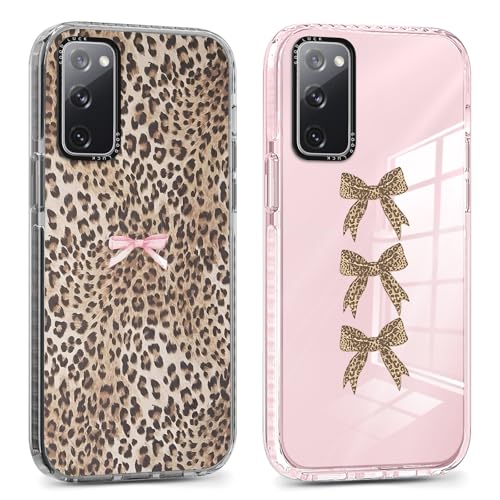 RUMDEY Schutzhülle für Samsung Galaxy S20 FE 5G/S20 Lite/S20 Fan Edition rosa Schleife, 16,5 cm (6,5 Zoll), transparent, luxuriöses Leopardenmuster, für Mädchen und Frauen, Funda, stoßfest, weiches von RUMDEY
