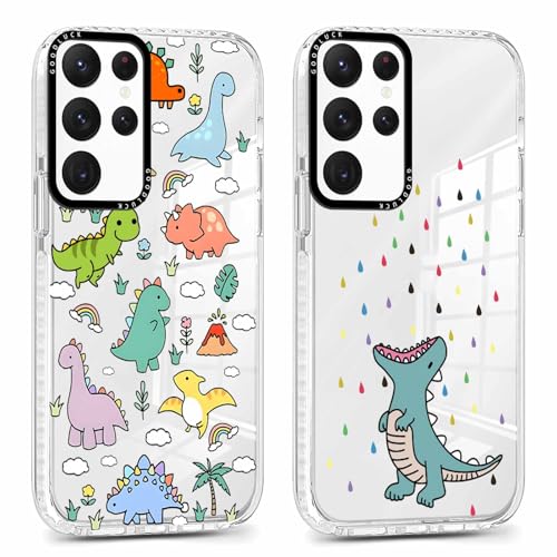 RUMDEY Schutzhülle für Samsung Galaxy S22 Ultra 5G 17,3 cm (6,8 Zoll), süßes Dinosaurier-Design, transparent, weiches Silikon, dünn, TPU, stoßfest, für Damen, Mädchen, Kinder, 2 Stück von RUMDEY