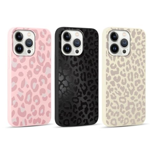 RUMDEY Schutzhülle für iPhone 15 Pro, 15,5 cm (6,1 Zoll), Leopardenmuster, ästhetisches Design, weiches Silikon, dünn, TPU, stoßfest, für Damen und Mädchen, 3 Stück von RUMDEY
