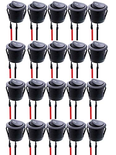 RUNCCI 20Pcs Mini Wippschalter，kippschalter 2 polig， 6A / 250V 10A / 125V Ein/Aus Mini Boot Verdrahtete Kippschalter für Auto, Boot, Haushaltsgeräte (20 pcs Wippschalter (mit Draht)) von RUNCCI-YUN